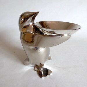 5.5” RESTORATION HARDWARE SILVER PLATED PENGUIN BUTLER FIGURE CANDY DISH
